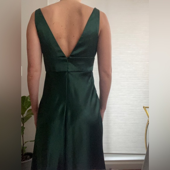 NWOT Jenny Yoo Emerald Green Sating Floor Length Dress - Picture 3 of 3